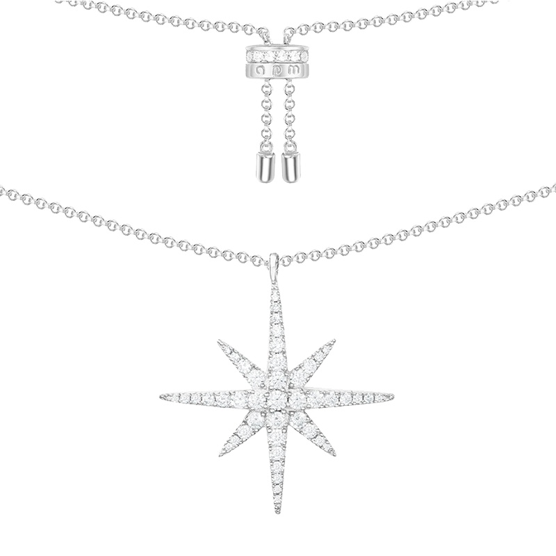 [apm MONACO]星星毛衣链锁骨颈链高贵925银项链镶晶钻时尚吊坠可调节长短气质饰品女士配饰