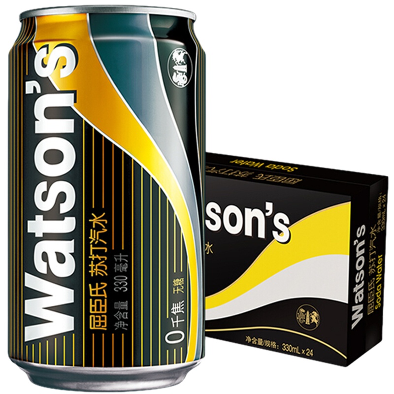 屈臣氏(Watsons) 苏打气泡水330ml*24罐整箱装 无糖0卡路里气泡水调酒含气易拉罐饮料