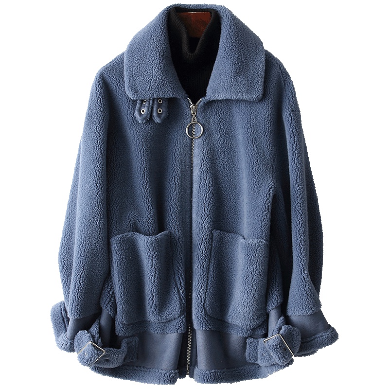 憨厚皇后海宁颗粒羊毛皮外套2019新款女中长款反季羊剪毛大衣T