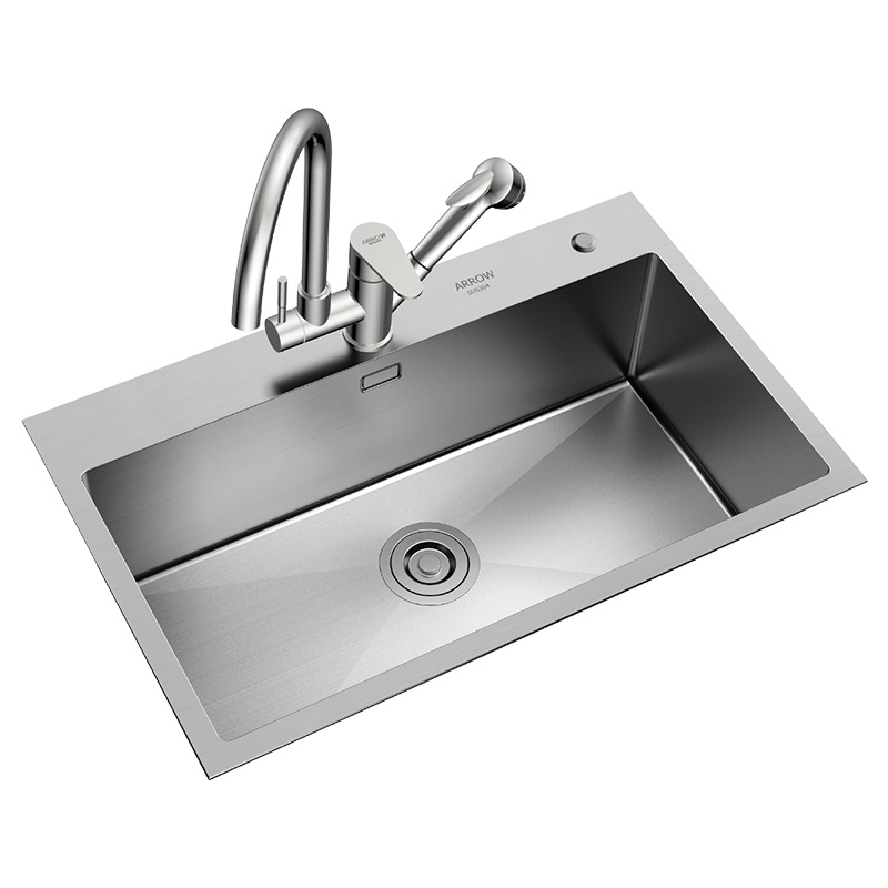 箭牌(ARROW)水槽双槽套餐 304不锈钢 手工槽厨房洗碗水池 加厚洗菜盆