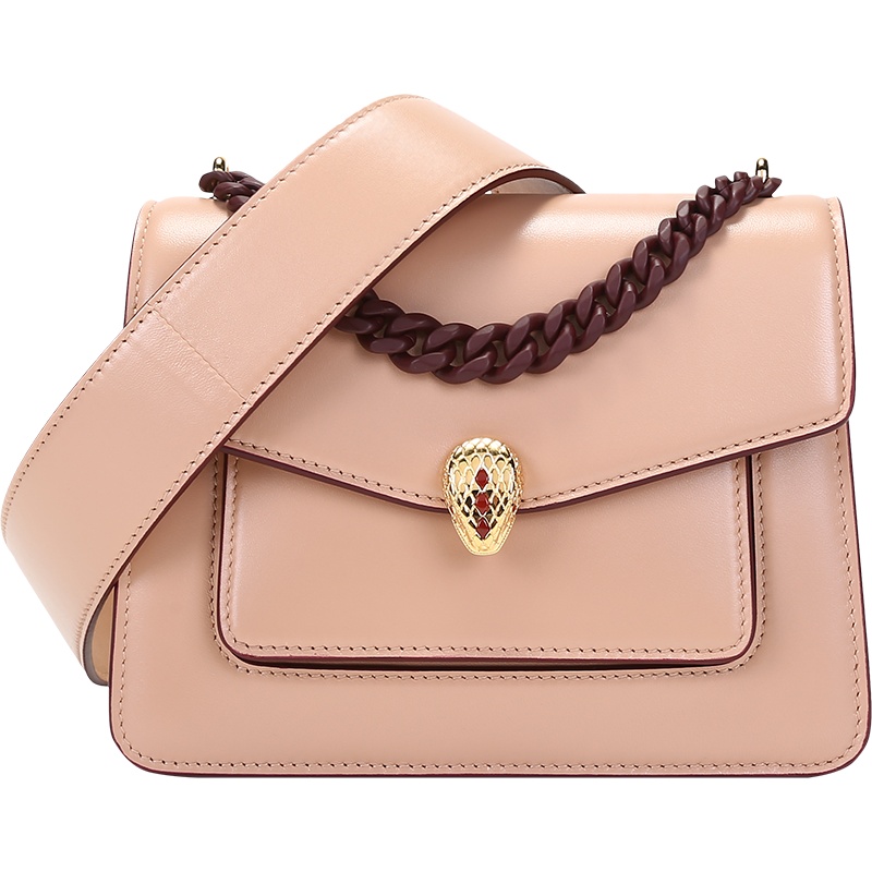 宝格丽 BVLGARI 女士SERPENTI FOREVER系列皮革小号蛇头扣手提单肩斜挎包焦糖托帕290982