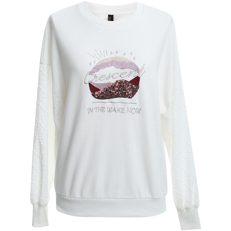 OUNIXUE欧昵雪 | [珠片绣和走线绣上衣]春秋休闲风罗纹拼接撞料拼接卫衣女