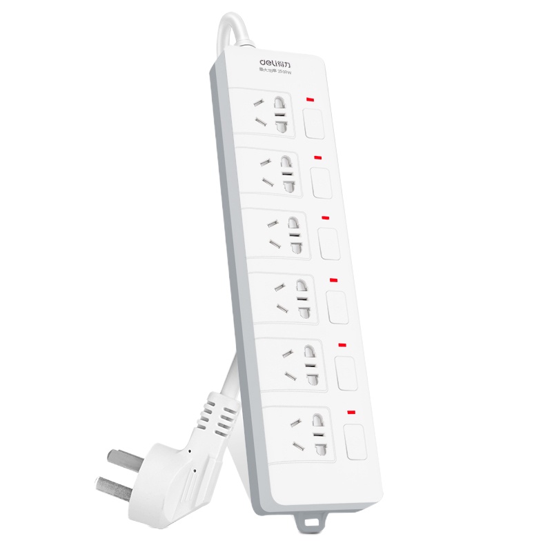 得力 6位组合孔3米 防触电 分控开关插座/插排/插线板(QH)