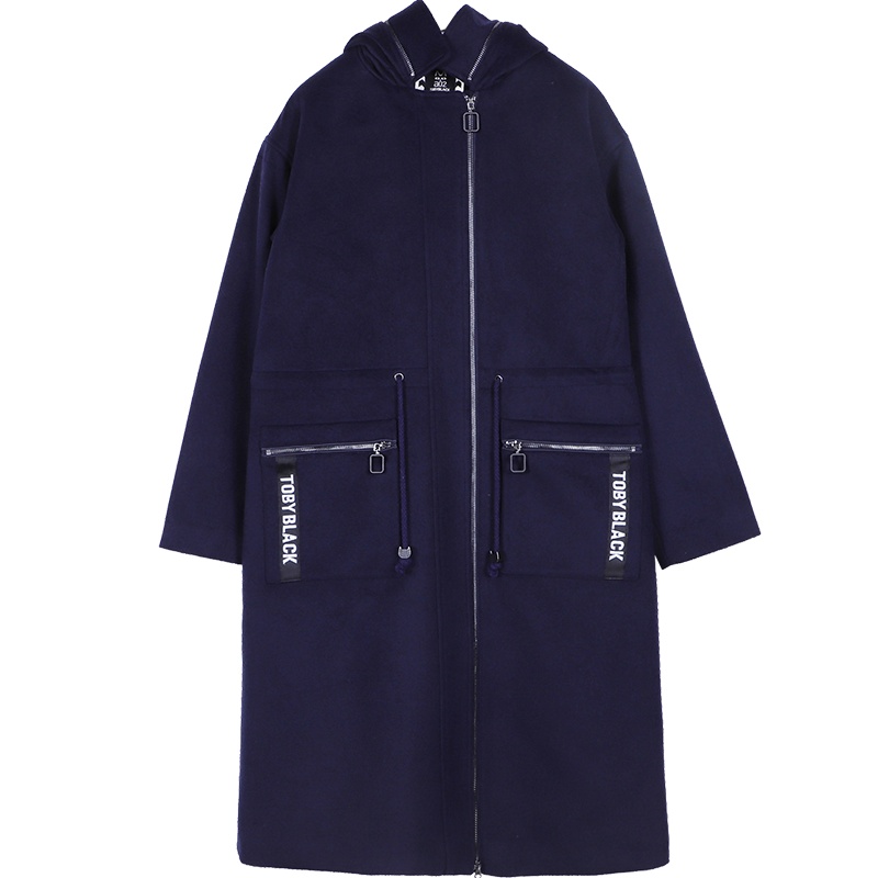 a02商场同款时尚字母刺绣连帽中长款毛呢外套女D1S6D0181CT