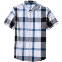 千纸鹤夏季青年格子短袖衬衫男 纯棉方领韩版寸衫衬衣10098