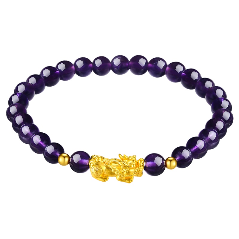 蒂蔻 黄金貔貅手链女款 3D硬足金紫水晶手串本命年节日礼物