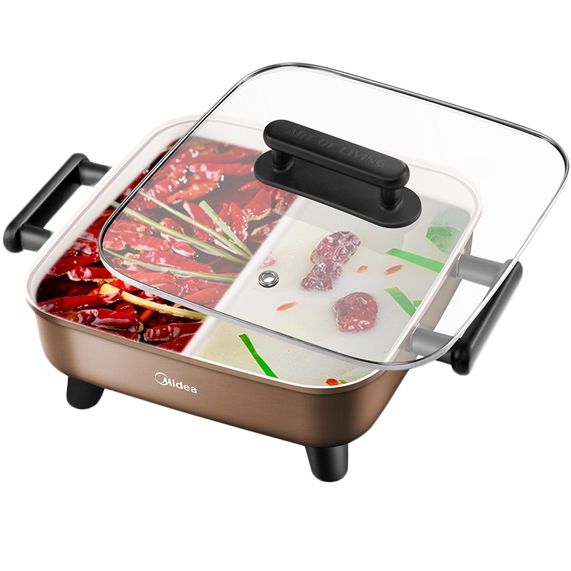 美的(Midea)电火锅 鸳鸯电火锅 一锅两味 家用多功能不粘电热锅电煮锅 6L大容量MC-DY3030Easy102