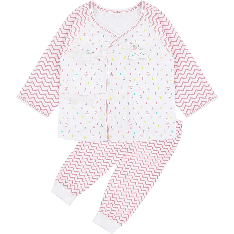 婴姿坊春季神奇雨点系列休闲百搭家居前开襟男童女童和尚袍内衣两件套