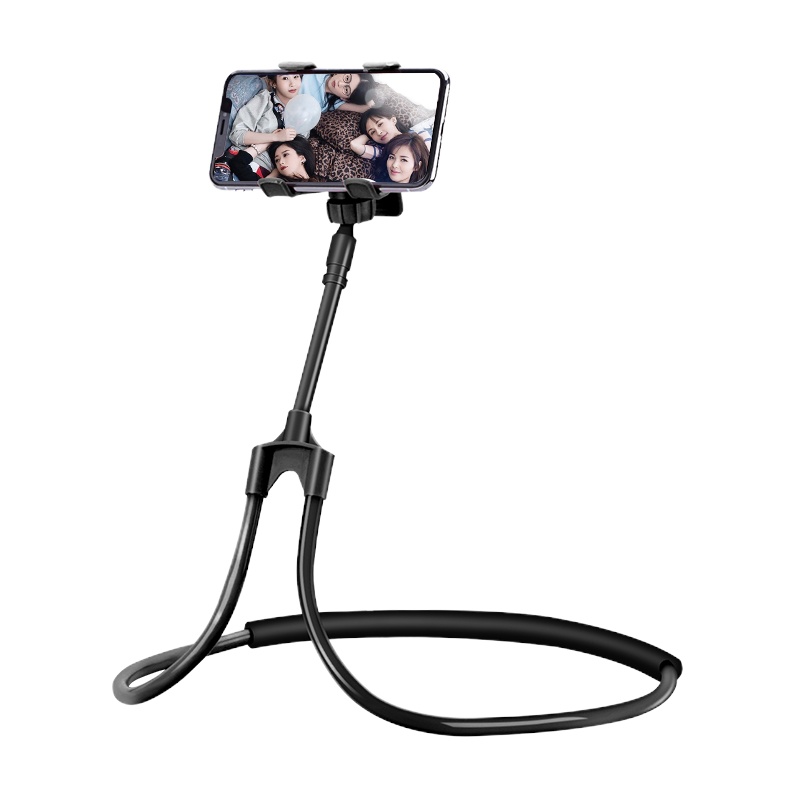 火豹懒人支架手机挂脖床头桌面宿舍玩床上躺着看手机多功能脖子颈挂式看电影电视通用抖音支驾配件创意万向 黑色手机支手机座