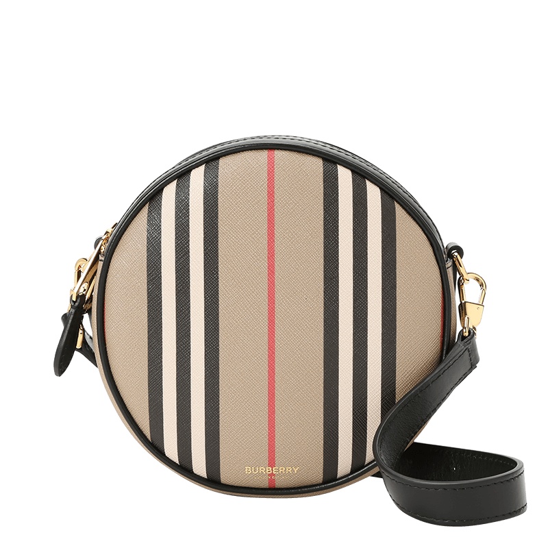 BURBERRY 博柏利女包 Louise 圆饼 字母印字标 经典条纹织物斜挎包 8027293
