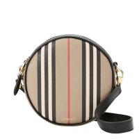BURBERRY 博柏利女包 Louise 圆饼 字母印字标 经典条纹织物斜挎包 8027293