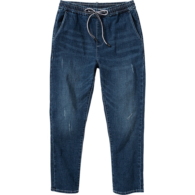 森马黑色牛仔裤男宽松冬季小脚慢跑长裤青少年松紧腰男士牛仔裤潮