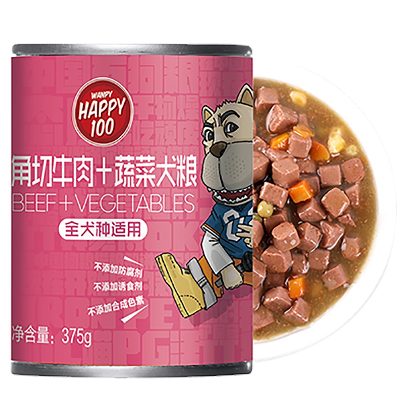 Wanpy顽皮狗罐头犬用角切牛肉+蔬菜罐头375g狗湿粮狗狗罐头零食拌饭