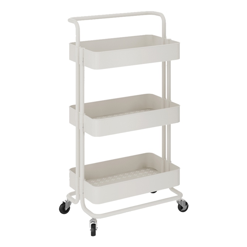居物志移动收纳小推车婴儿用品置物架卧室厨房储物床边宝宝收纳架手推车架子3层4层白色提夫尼蓝带扶手小推车