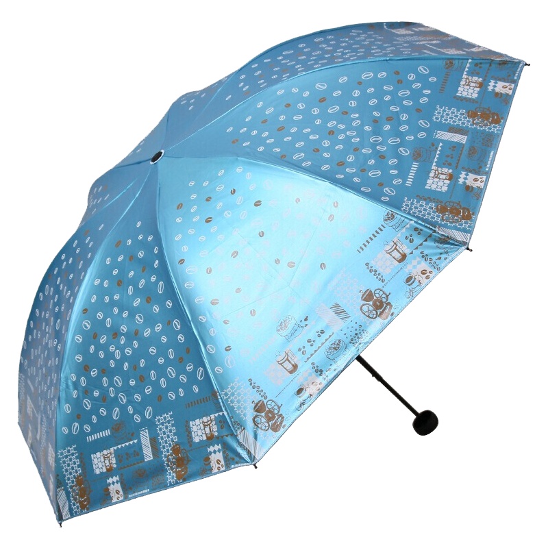 天堂伞摩卡双面柔粉彩胶防紫外线三折黑杆钢骨晴雨伞 13133灰兰