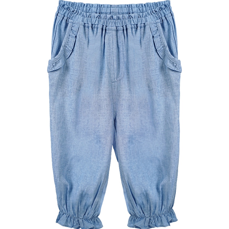女童夏季棉麻纯色休闲宽松简约收脚舒适裤1-5岁 73-120码