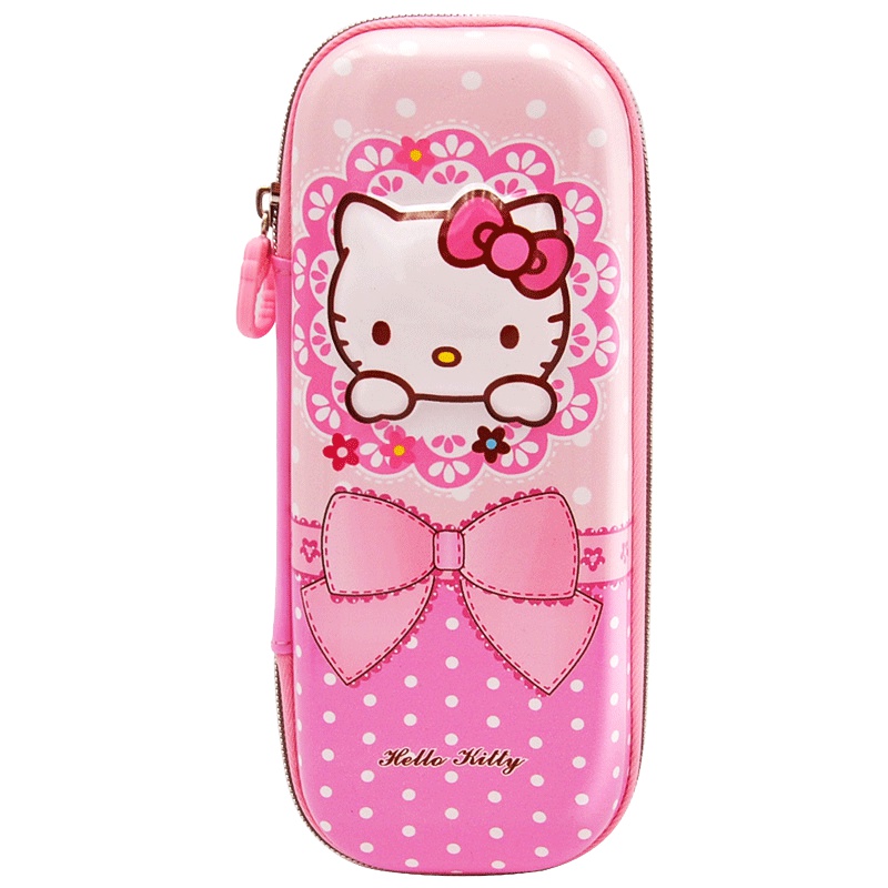 迪士尼多功能笔盒女童文具盒小学生铅笔盒防撞耐压大容量笔袋3D立体压膜KT猫可爱卡通 防水防摔笔盒 E6032K2