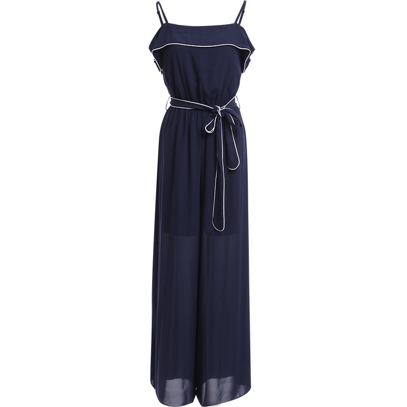 欧昵雪吊带一字领露肩系带高腰坠感直筒阔腿裤垂感雪纺连体裤女夏