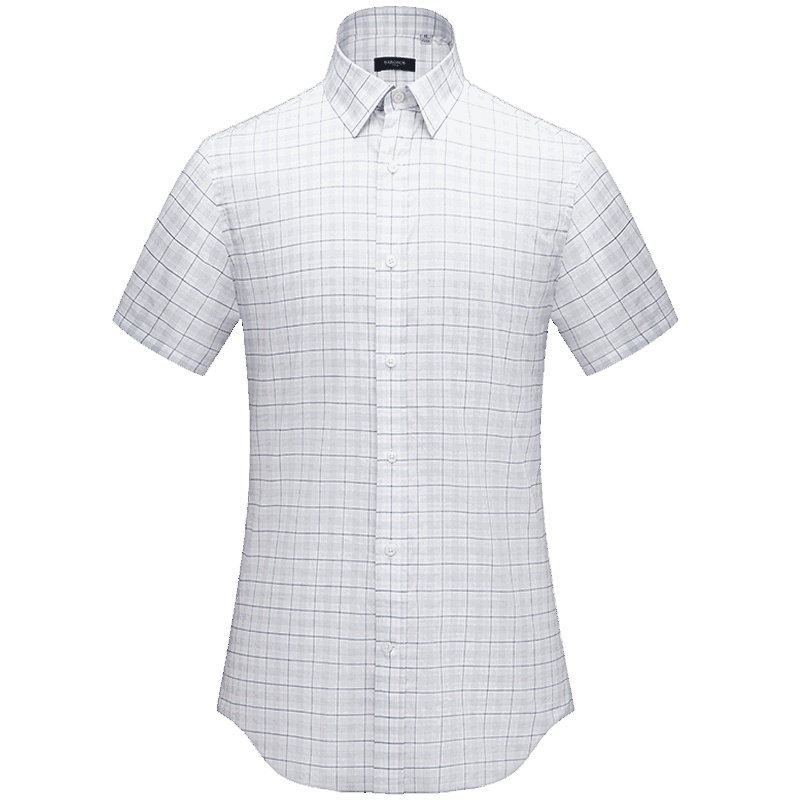 培罗蒙(Baromon)夏款商务男士衬衫修身格子短袖棉衬衣20011