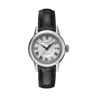 天梭(TISSOT)卡森系列自动机械白盘黑皮带女士手表T085.207.16.013.00