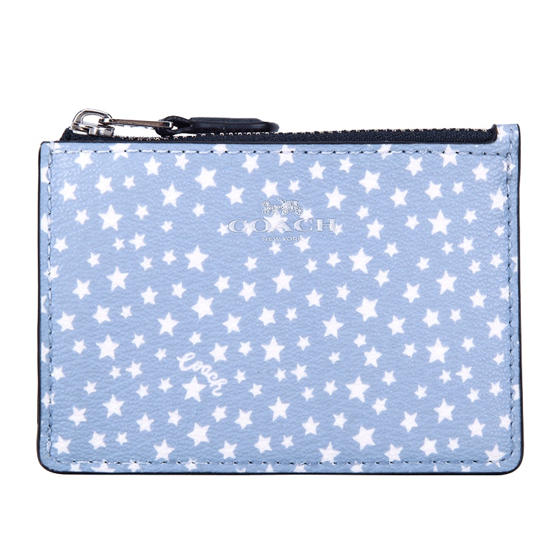 COACH 蔻驰 奢侈品 欧美时尚女士钱包蓝色星星款人造革皮质横款卡包钥匙包