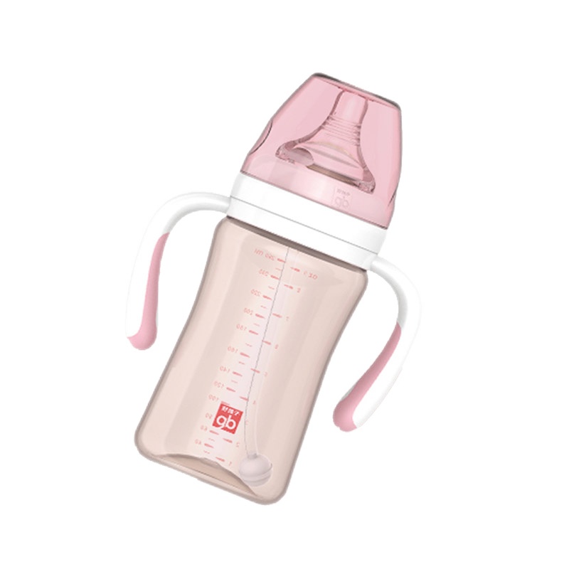 gb好孩子 奶瓶新生婴儿 ppsu耐摔 宽口径防胀气 大宝宝吸管奶瓶 带手柄 简约系列260ml 浅粉