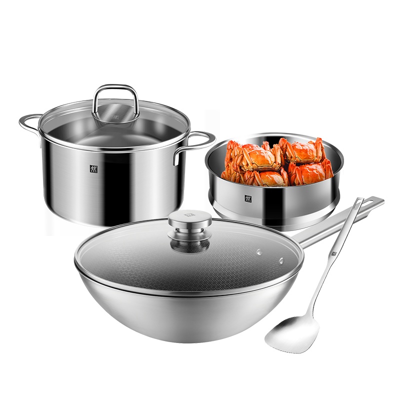 德国双立人(ZWILLING)Joy Plus不粘炒锅套装不锈钢炒菜锅无耳蒸笼汤锅锅铲炊具套锅组合