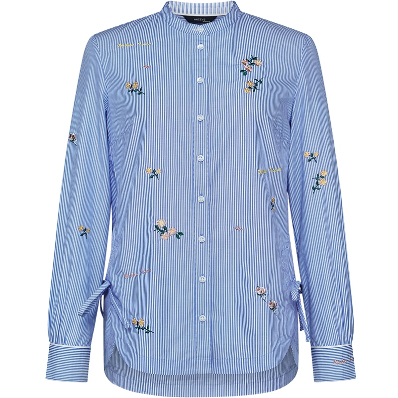 哈吉斯HAZZYS 春季新款女衬衫立领刺绣文艺衬衣