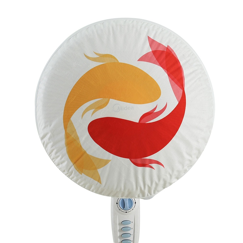 京城派 电风扇罩子防尘罩套子电扇保护罩立式落地式全包布艺圆形防灰网罩 011太极鱼 直径约46cm