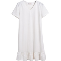 娅丽达女装2019夏季新款白色连衣裙A字裙中长款纯色V领仙女裙子I6305