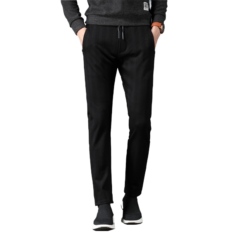 LEEVIRHINO男装冬季新款男士加绒加厚休闲裤男士中青年商务弹力直筒中高腰男士休闲裤宽松厚款大码男装长裤李维犀牛