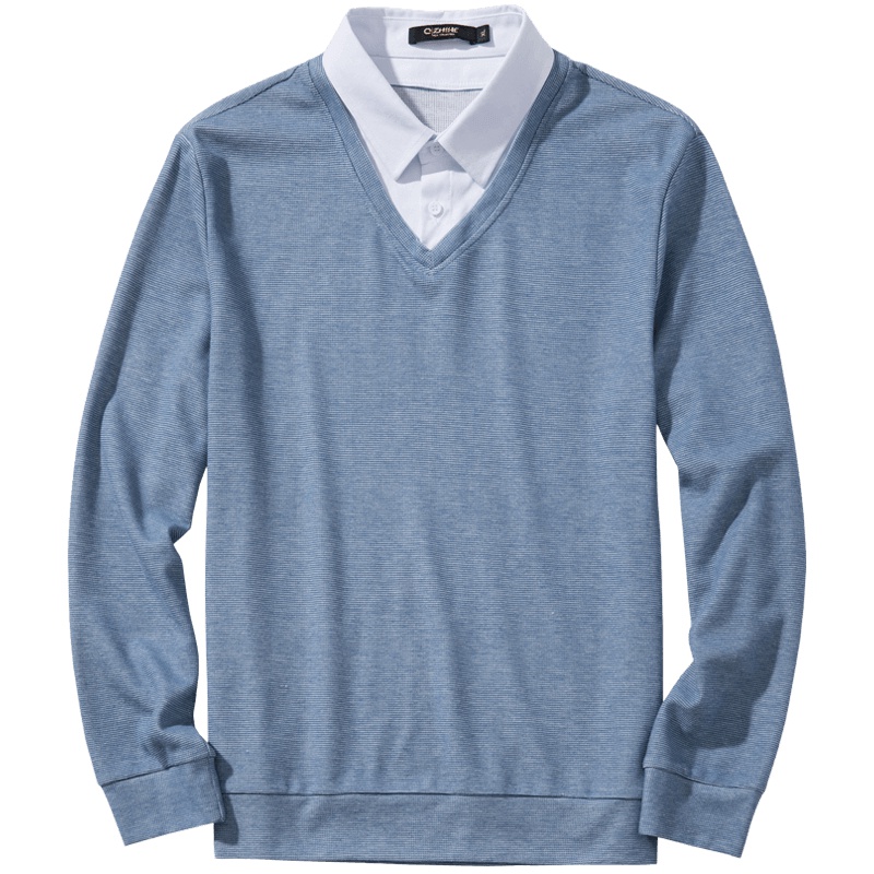 千纸鹤春季青年修身卫衣男潮 时尚假两件衬衫领休闲纯色上衣15109