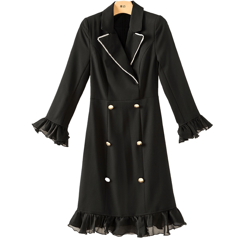 晚白2021春季新品时尚通勤纯色修身显瘦西装裙鱼尾裙包臀连衣裙女