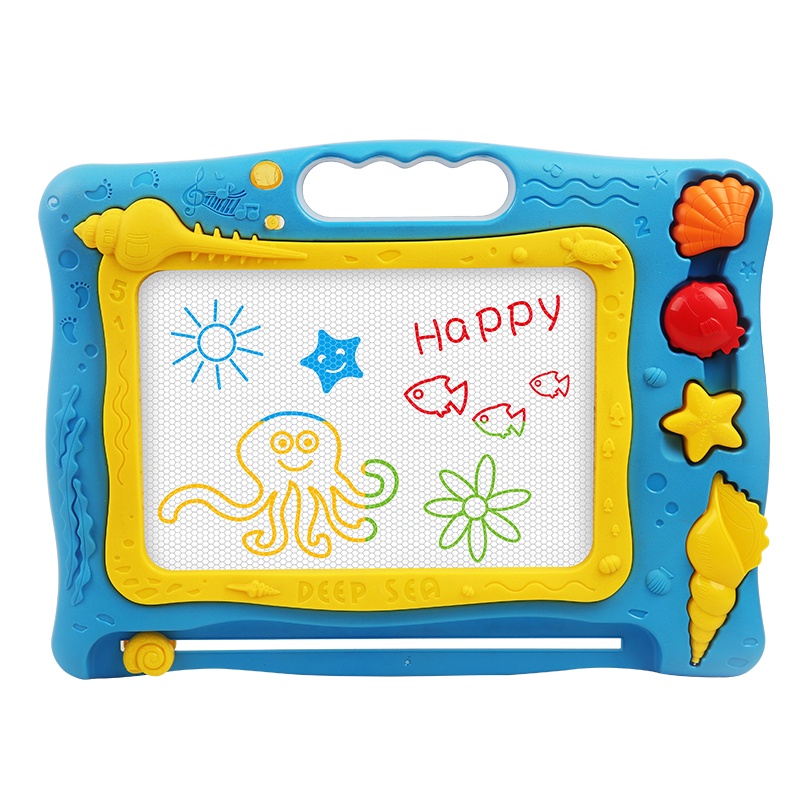 勾勾手 儿童益智玩具 彩色磁性画板 卡通印章绘画 涂鸦写字板 蓝色