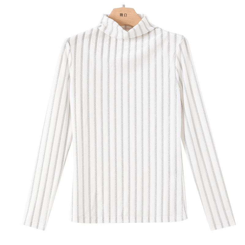 晚白2020冬季新品时尚修身显瘦竖条纹百搭常规上衣内搭打底衫女