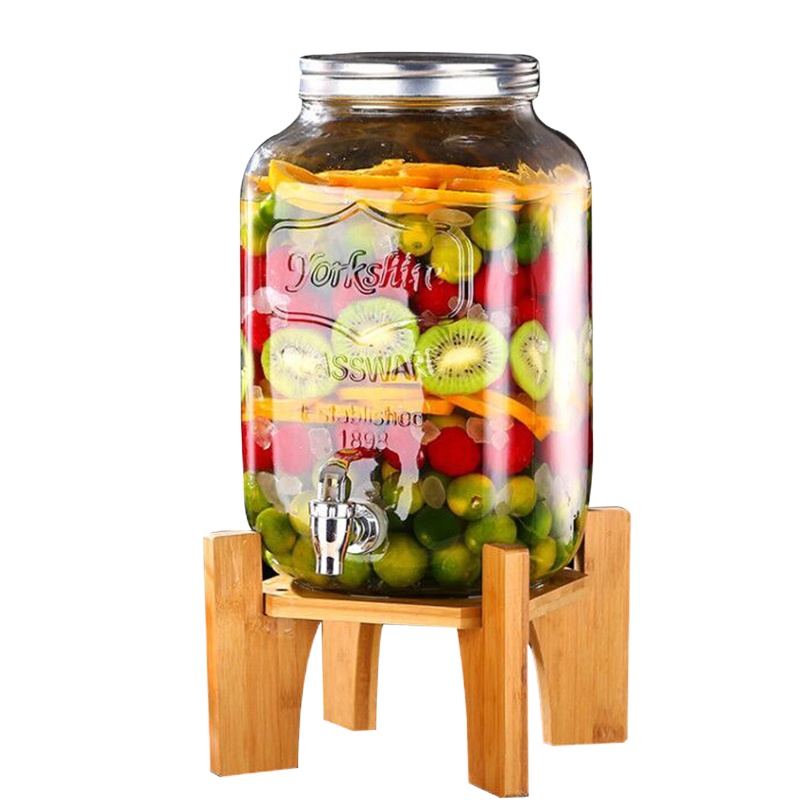 商用装酒柠檬果汁容器鼎龙头饮水桶带水壶泡玻璃罐子4L(含铁架)