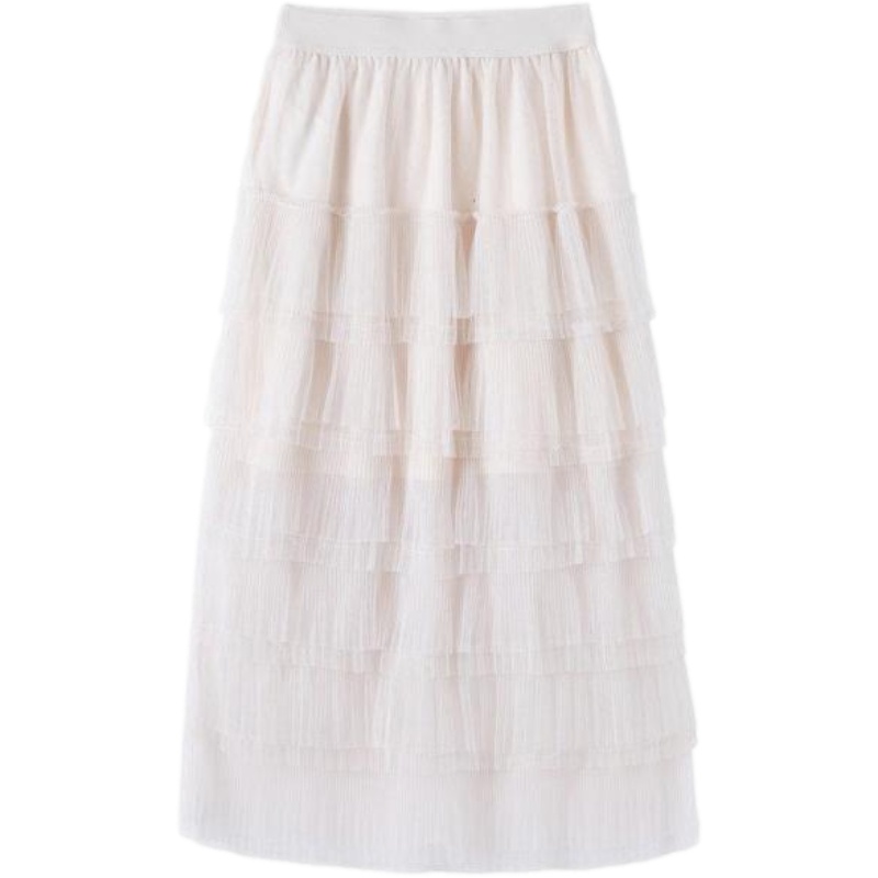Puella拉夏贝尔旗下中长款蛋糕裙网纱裙子女夏百褶裙高腰半身裙