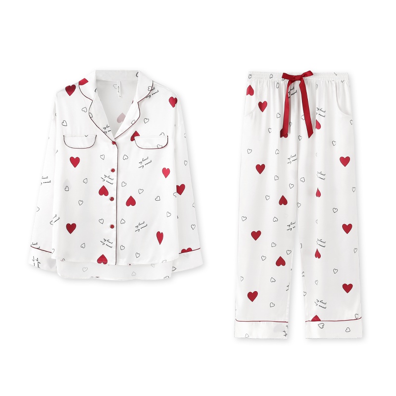 睡衣女秋冰丝开衫长袖甜美可爱仿真丝居家居服休闲宽松薄款