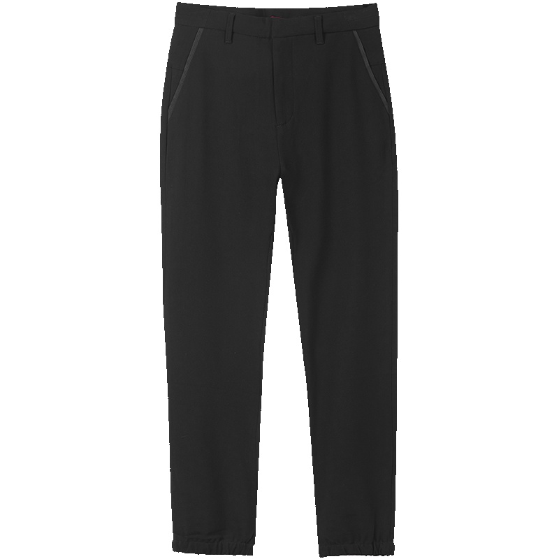 马克华菲男装春款黑色修身束脚男士休闲裤九分裤