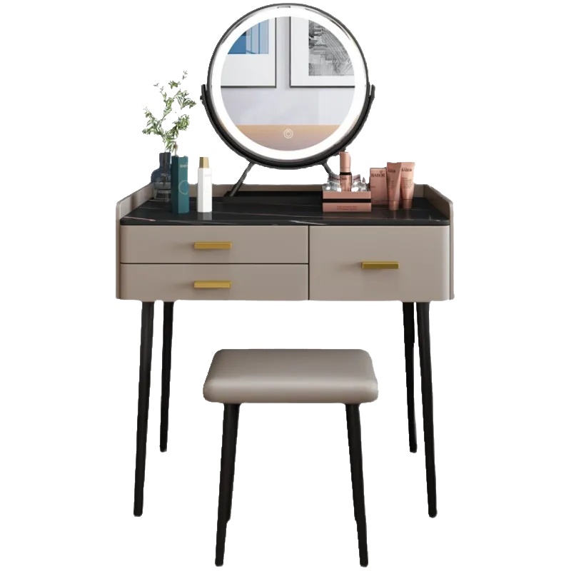 意式轻奢岩板梳妆台简约现代小户型卧室网红化妆桌收纳柜梳妆桌