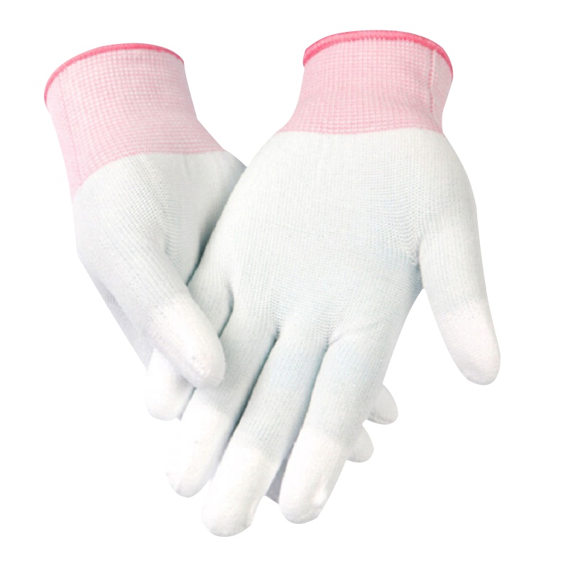 誉丰YL-5103手指PU涂层手套粉红边