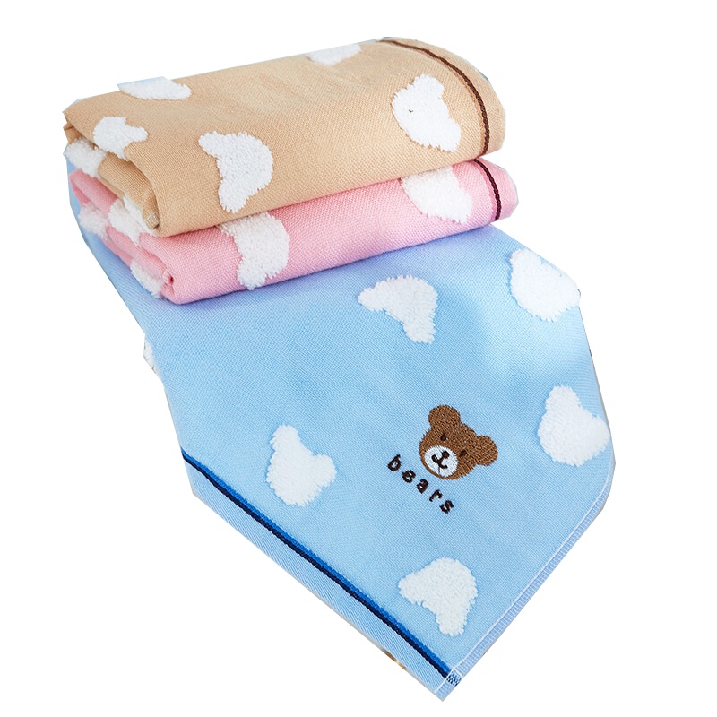 洁丽雅 Grace 毛巾家纺 双层无捻方巾 提花洗脸巾(52G/条,34*34cm)柔软吸水儿童成人全棉AB面宝宝方巾三