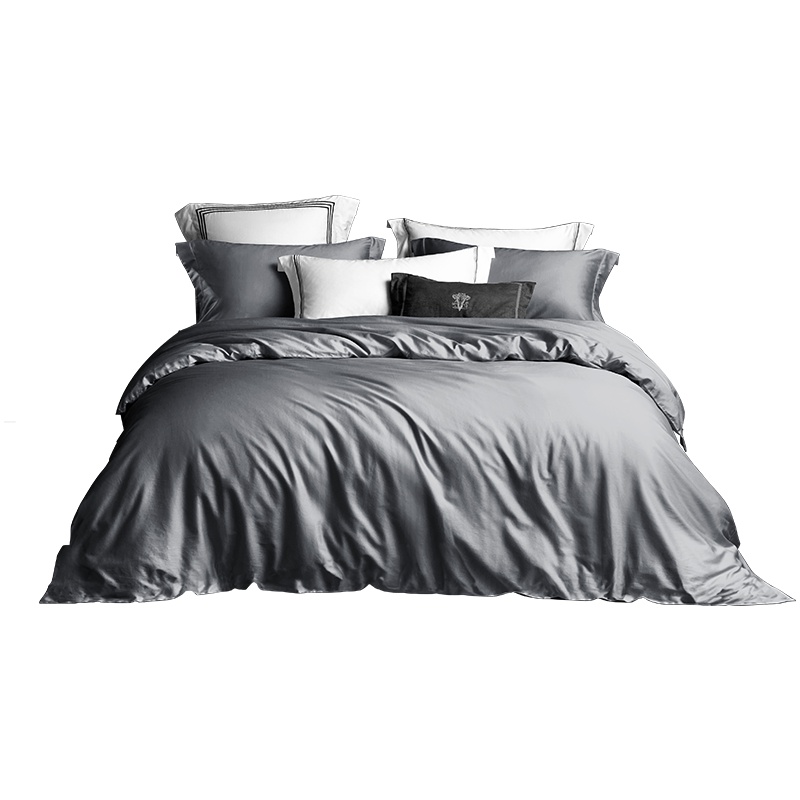 lovo乐蜗家纺罗莱生活出品四件套床品全棉纯棉60支缎纹素色简约欧式被套床单被套