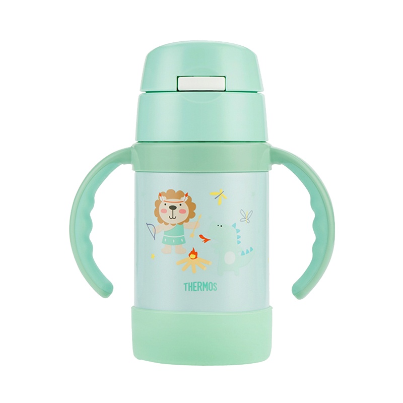 膳魔师THERMOS 婴幼儿童 保温用品 吸管杯学饮杯 带手柄 防漏不锈钢水杯 280ml FEC-283S GR001