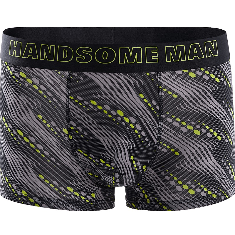 HLA海澜之家时尚休闲中腰短裤植物印花丝滑平角内裤_HUKAJ3R047A