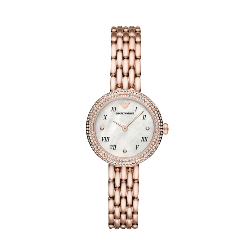 Armani阿玛尼手表摩登优雅玫瑰金编织表带表女士 生日礼物 送女友AR11355