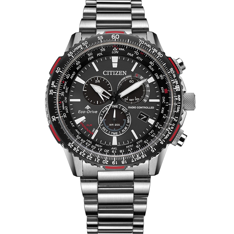 西铁城(CITIZEN)手表男士日本光动能不锈钢表带黑盘深层防水运动男表CB5001-57E