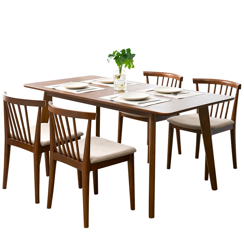 星威北欧实木餐桌家用小户型水曲柳饭桌日式风格餐厅简约现代风格原木餐桌靠背餐椅组合纯实木长方形吃饭桌子