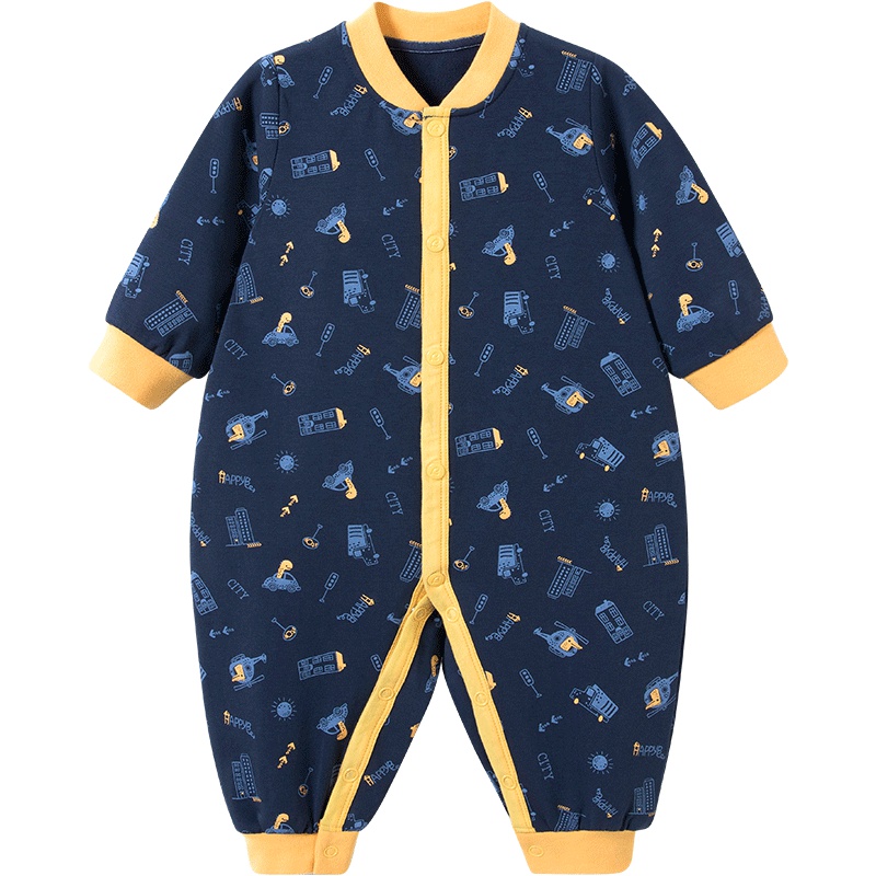 哈贝比（happyB）新生儿婴儿连体衣前开长袖绵哈衣爬服男女宝宝外出衣服春秋