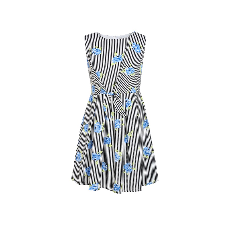 秋水伊人2021夏新款条纹印花修身短款连衣裙裙子S95